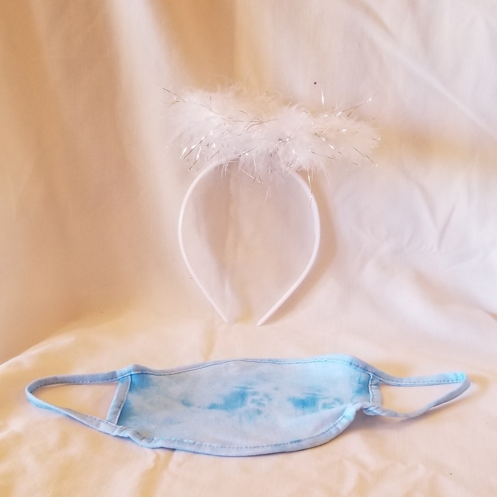 Face Mask Hair Band Set Kids Girls Angel Halo